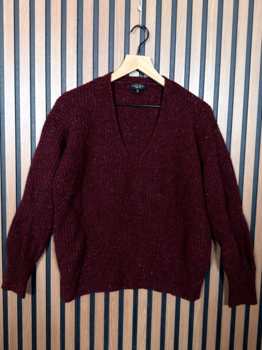 Rag & Bone Sweater Medium Red Pullover Recycled Wool Scoop Neck Speckled